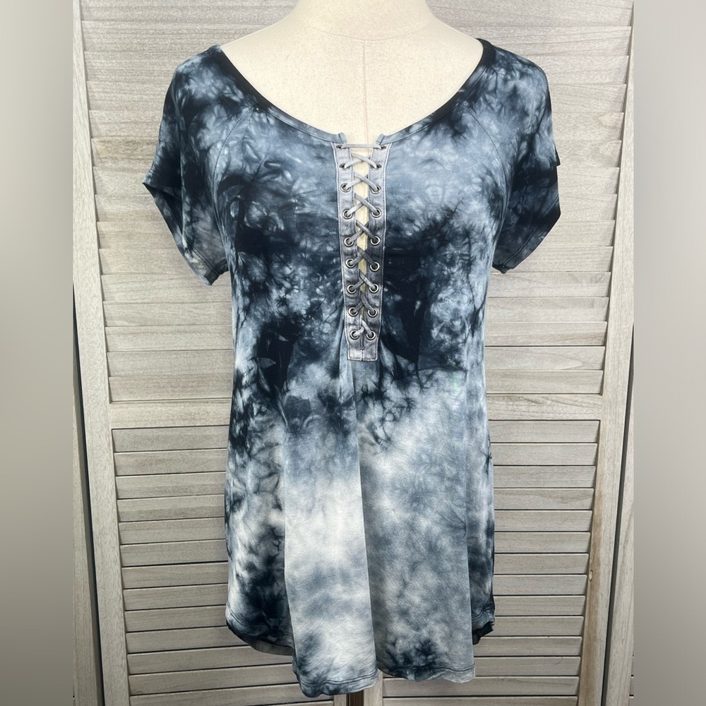 AMERICAN EAGLE Soft & Sexy Blue Tie Dye Tee w Laced Bust-XS